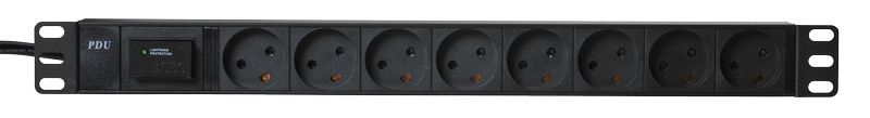 STRØMPANEL 8x230V+J+230+J PLUG. 10A. SORT